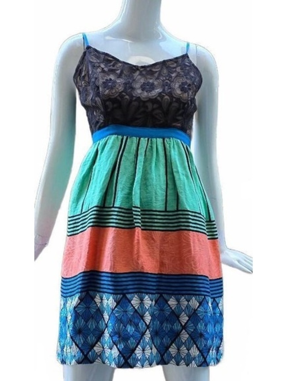 Tracy Reese Anthropologie Silk Linen Lace Colorblock Sundress Multi 4P - Picture 6 of 15